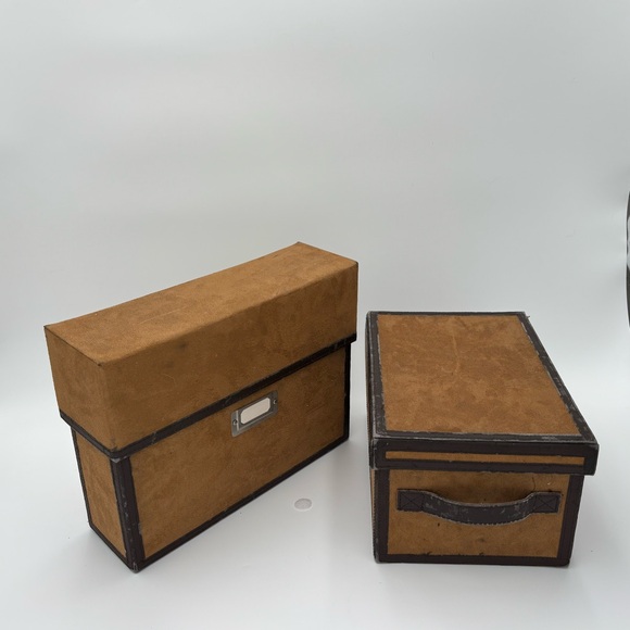 Mid-Century Vintage Suede & Leather file folder & record box desk collectibles